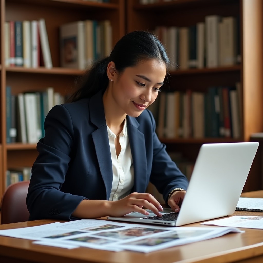 Agente inmobiliario estudiando materiales de formación en línea